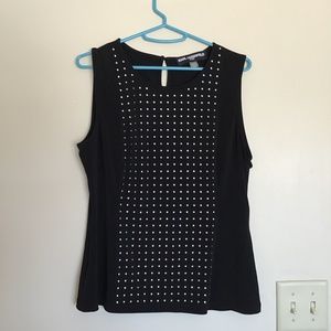 New NWT KARL LAGERFELD Black w/ Silver Studded Sleeveless Top Blouse Lar…